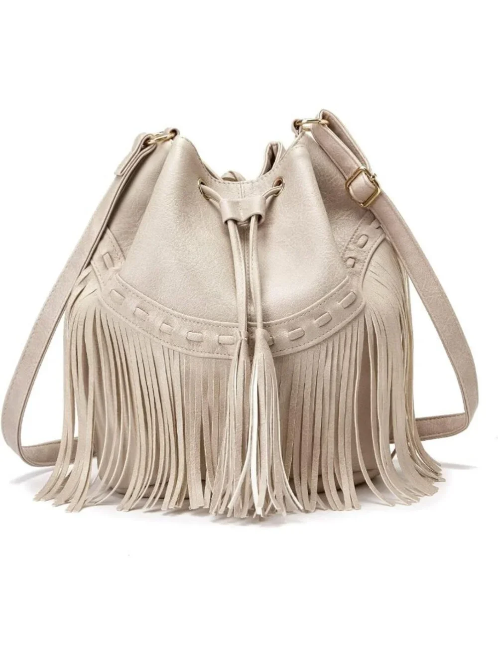 Stylish Leather Bucket Bag for Women - Crossbody Fringe Purse with Tassels
